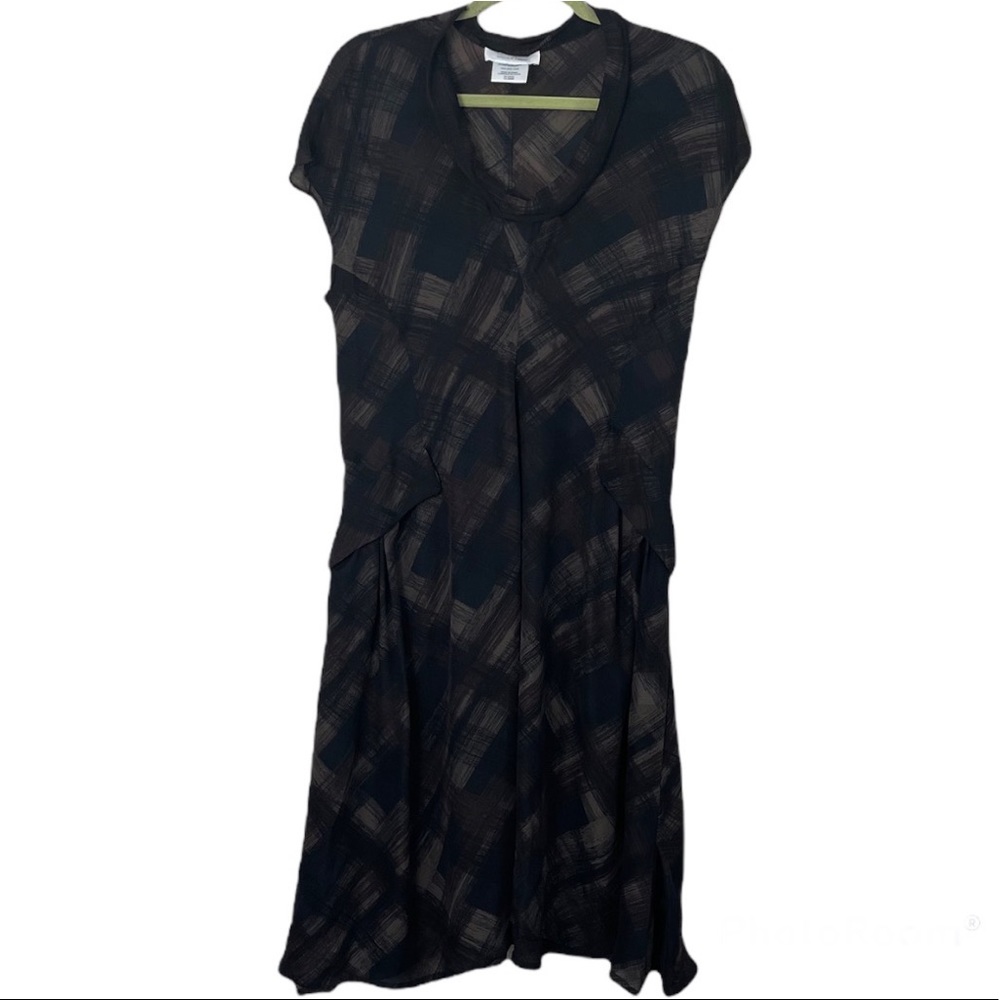 Nicole Farhi Black And Brown Plaid Silk Dress Size 6